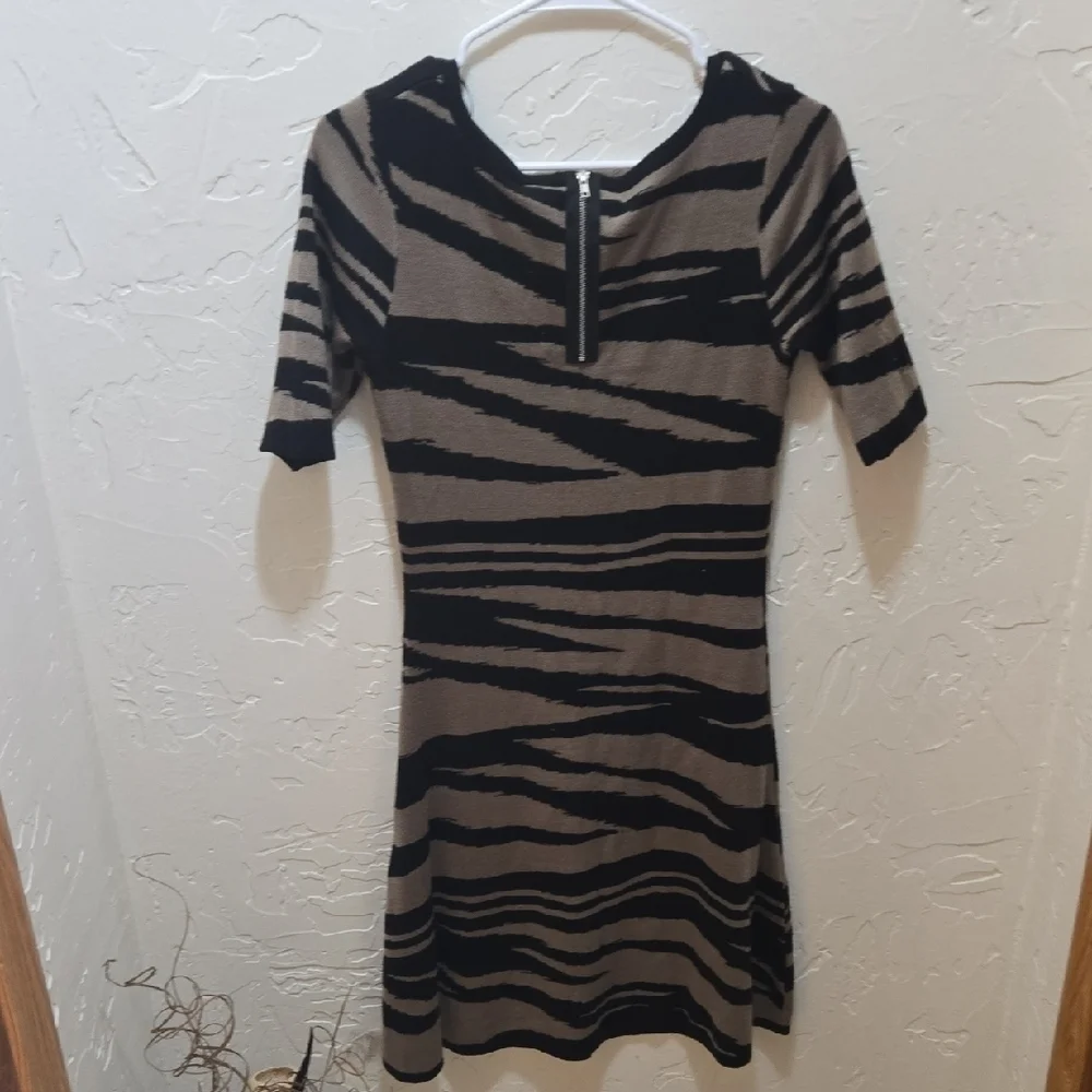 Gabby Skye Black and Tan Zebra Print Mini Dress